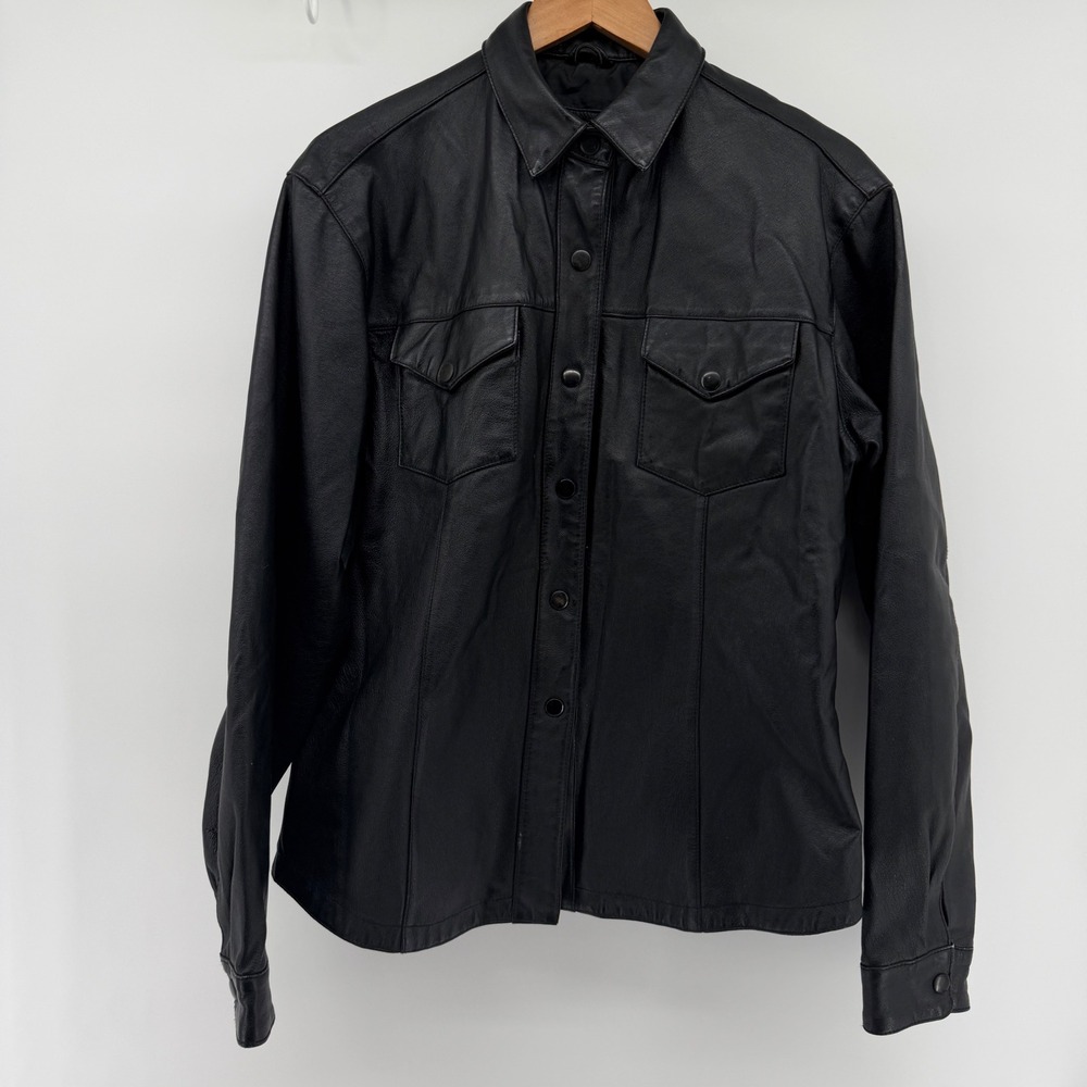 Gossip Black Leather Jacket Womens XXL Snap Front Western Yoke Pockets vintage
